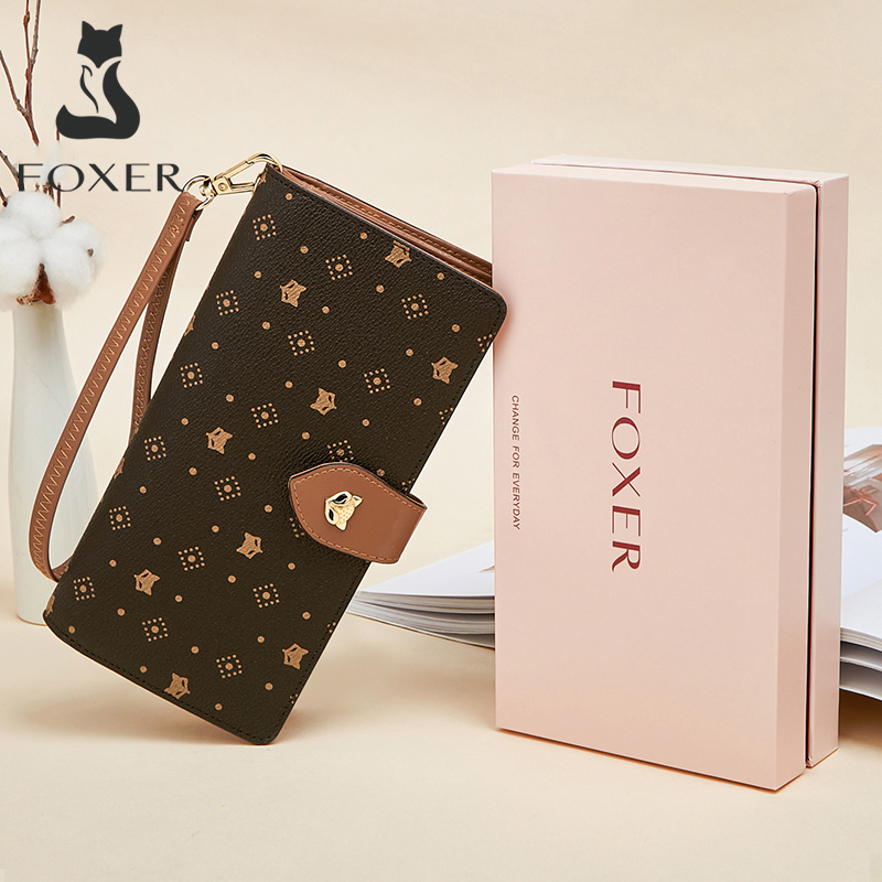 Monogram Keychain Leather - FOXER Carteira feminina longa para cartões