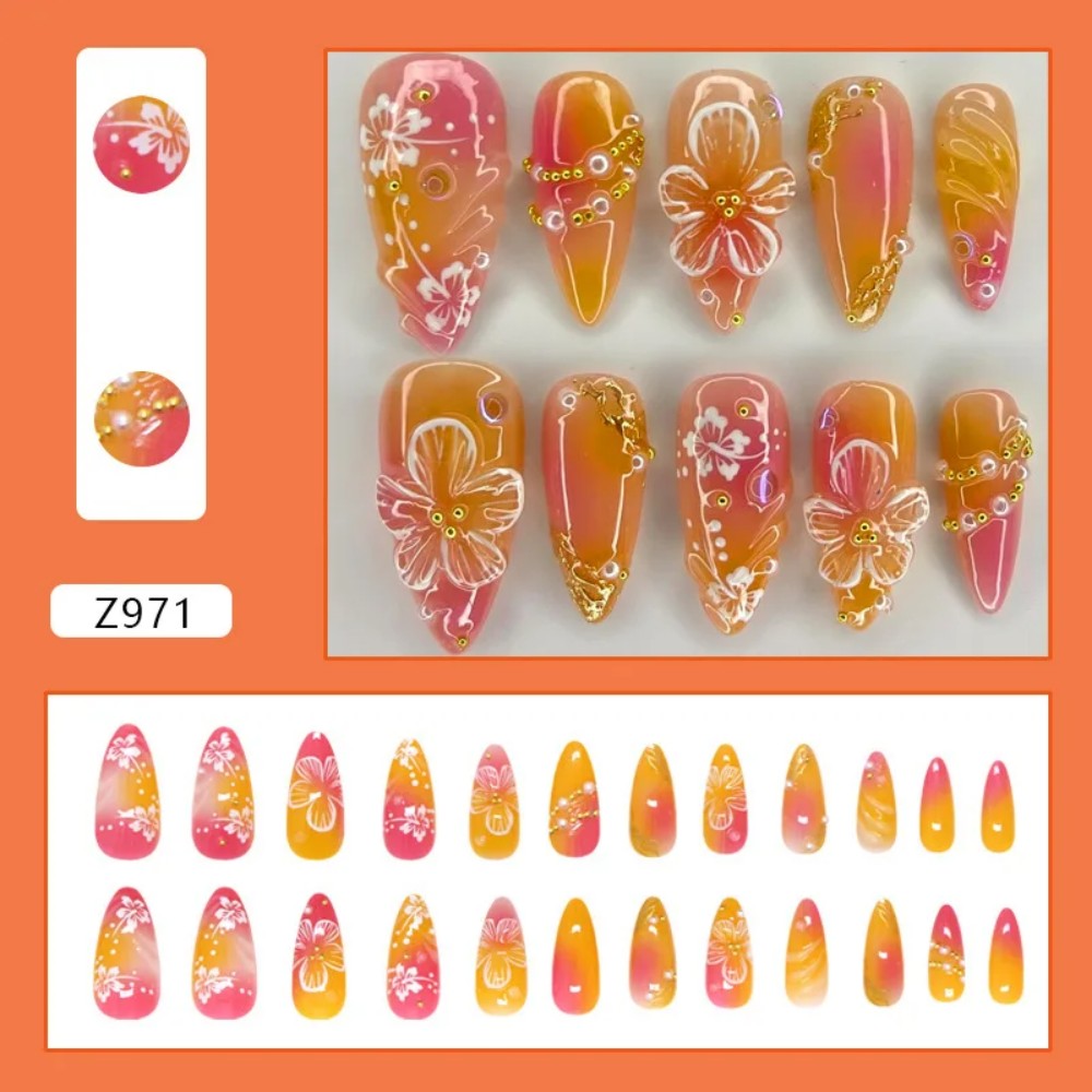 Pressed Flower Art - 24 Unidades de Unhas Postiças em